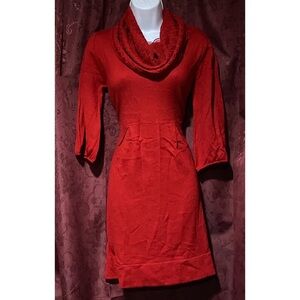 Alto Petite Red Scoop Knit Neck Sweater Dress